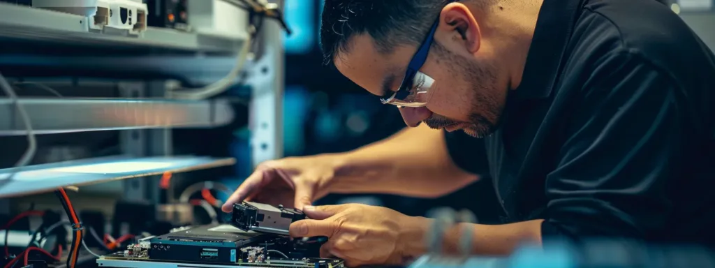 a technician carefully replacing a battery in a samsung device.