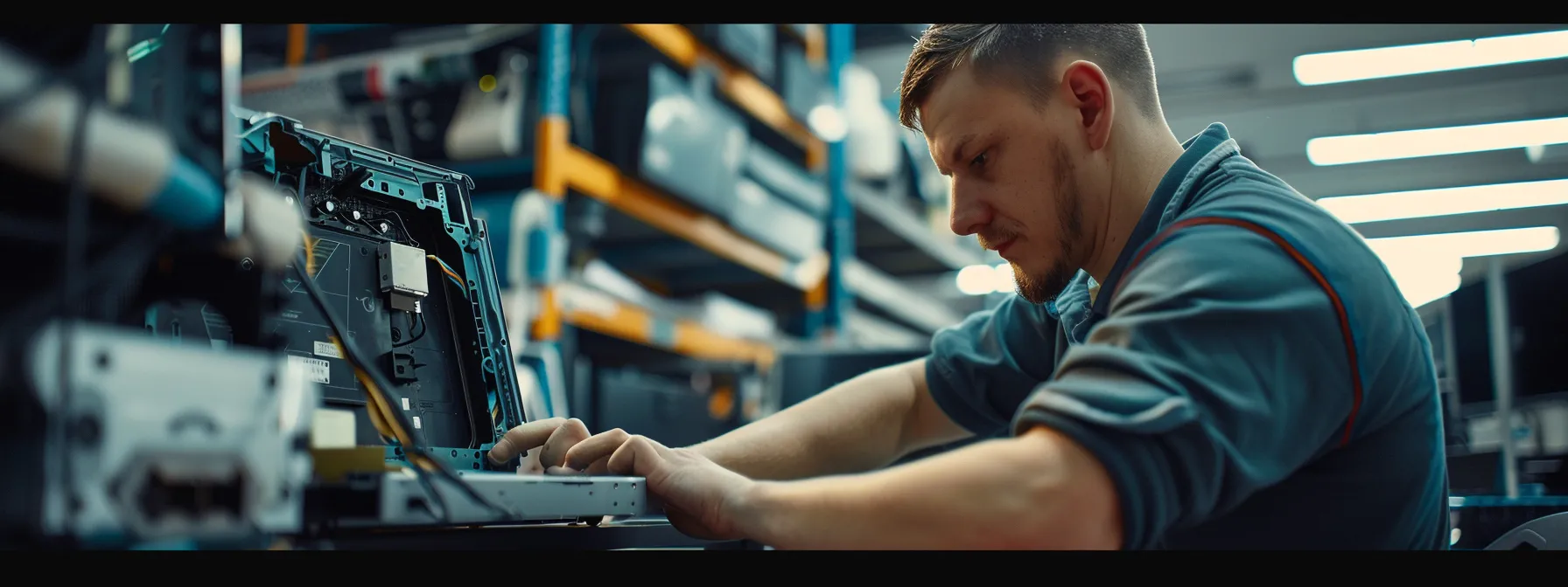 a technician carefully replacing a damaged laptop screen in newcastle.
