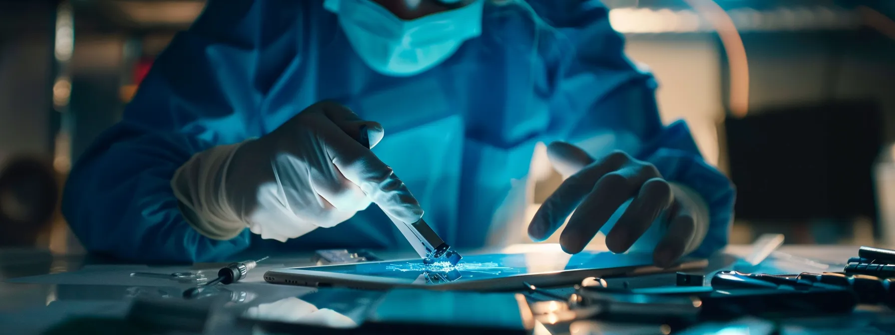 a technician carefully unscrews and disconnects the broken iphone 13 screen.