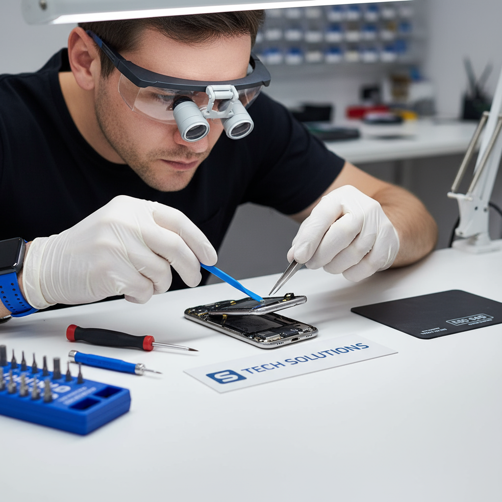 Technican replacing battery on smartphone