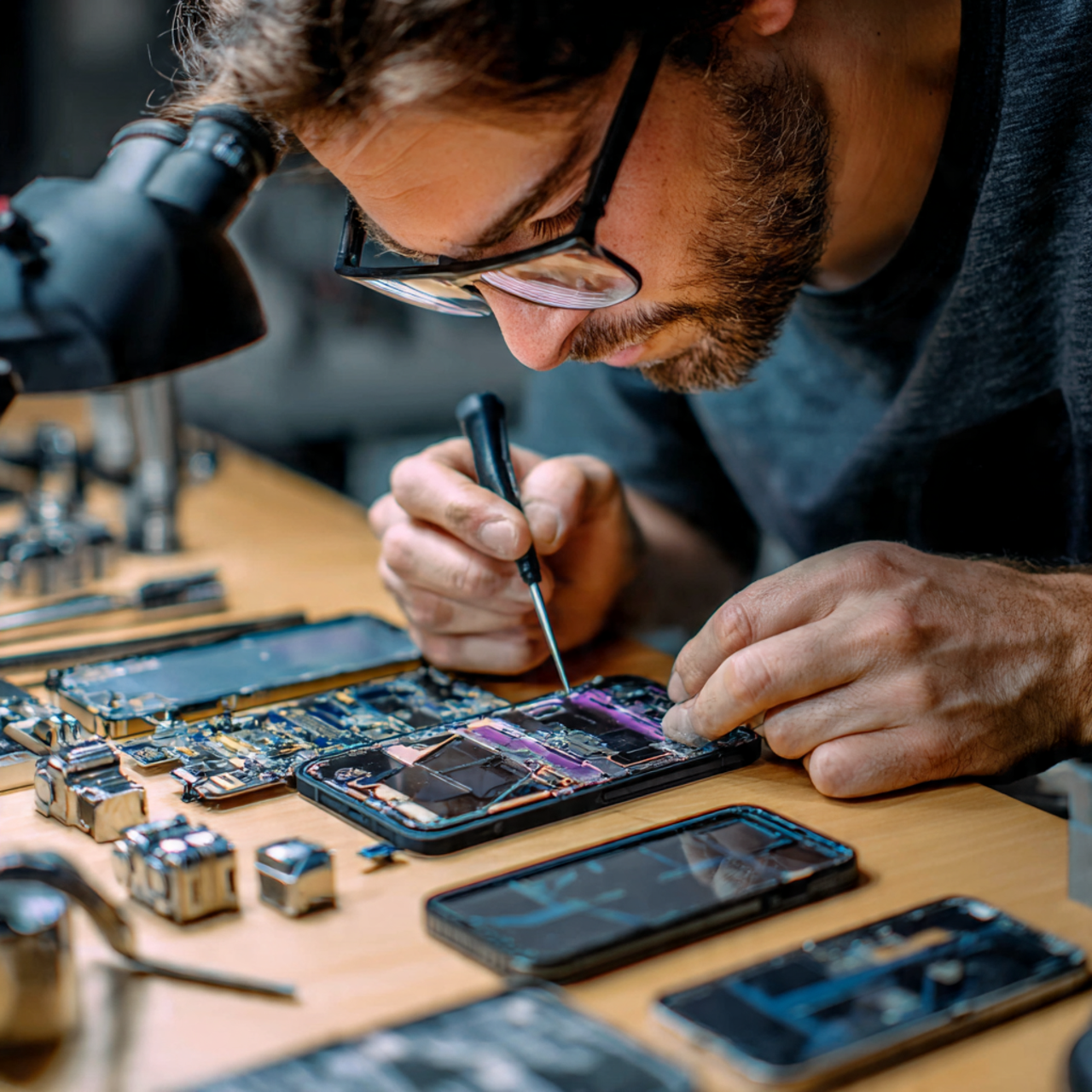Technician is repairing iPhone Screen